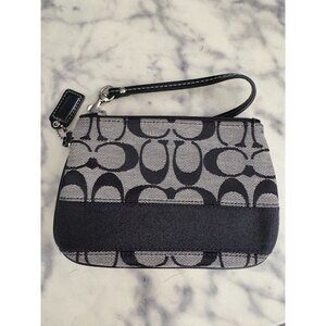 Vintage Coach Signature Black Jacquard Monogram Logo Womens Wristlet Bag